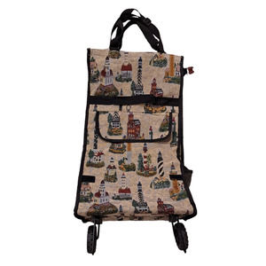 Bovano USA Tapestry Lighthouses Bag Wheels Rolling Foldable Shopping Travel Zip